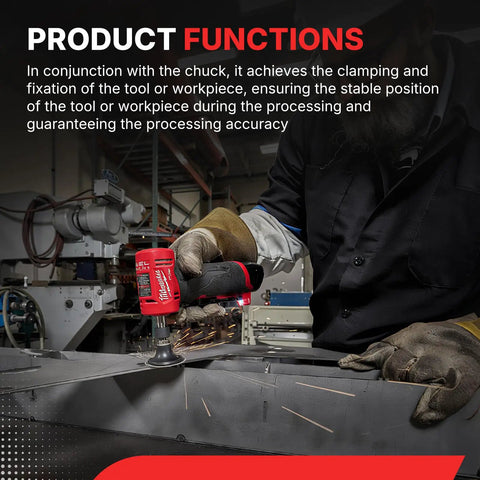 Worker using grinder with Self Releasing Collet And Locking Nut Assembly One Eighth Inch For Grinder Accessories Pro Grade Milwaukee M12