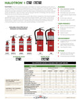 Image of Halotron I Class B C Fire Extinguisher lineup with all metal aluminum valve and vehicle bracket options displayed.