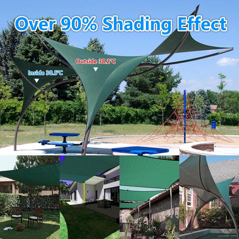 90 Percent Blackish Green Shade Cloth 6.5x10 Ft Beefy HDPE Shade Net providing over 90% shading effect in various outdoor settings.