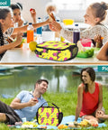 Lightning Bolt Insulated Lunch Bag Yellow Portable Cooler With Shoulder Straps For Office Travel School And Everyday Meals All Day Durable Polyester Large Main Compartment Plus Side Mesh Pockets Keeps Meals Fresh, shown at school and picnic