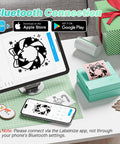 Portable Mini Sticker Printer With Three Thermal Rolls Compact Wireless Label Maker For Teachers And Craft Crews Dead Simple Setup displayed with Bluetooth connection app on tablet.