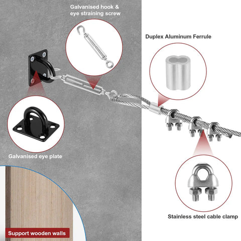 Indoor And Backyard Batting Cage Kit With Netting And Tension Wire Retractable Cable System with components detail