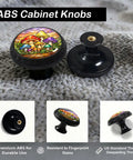 Colorful Mushroom Cabinet Knobs Four Pack for Kitchen and Bathroom, stained glass mosaic art on gray fabric