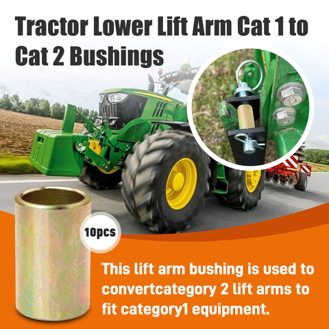 Universal Lower Lift Arm Bushing for Quick Hitch Adapts Cat I to Cat II Implement Linkage No Play Connection Fits Tractor Attachments Replaces Multiple Part Numbers 10 Pieces Set, 10pcs bushing