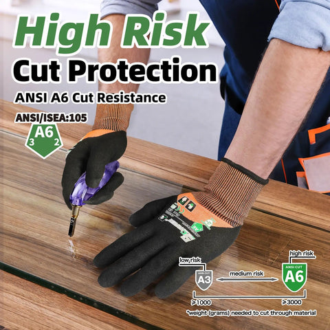 ANSI A6 Cut Resistant Work Gloves With Three Quarters Nitrile Coating Built Tough For Woodworking Metal Cutting Glass Handling And Construction Touchscreen Ready Size Large One Pair