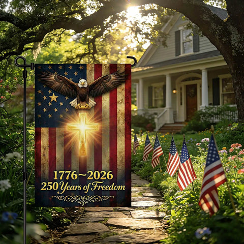 250th Anniversary USA Garden Flag Double Sided Waterproof Patriotic Eagle Cross Flag 1776 2026 Outdoor Porch Display