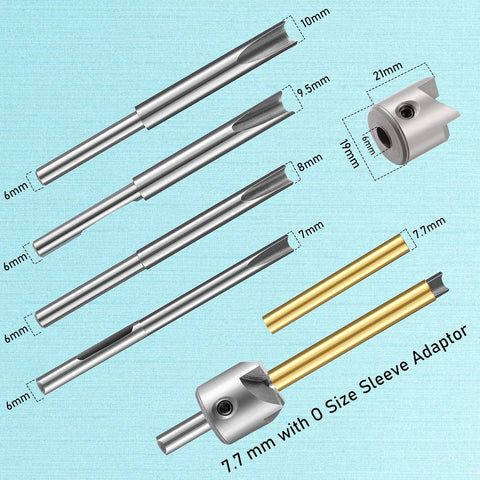 Seven Piece Pencil Trimmer Kit For Pen Turning Pro Grade Precision Cutter System with shafts, cutter, and sleeve