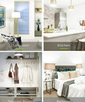 Living room, kitchen, dressing room, and bedroom setups highlighting A21 LED Light Bulbs 23W Replaces 150-200W, 2500 Lumen Ultra Bright Soft White 3000K For Home.