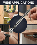 Collage showing 100 Pack Stainless Steel Deck Screws #10 x 2-1/2 Inch with Wax Coating in various outdoor applications