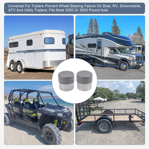 Image of 1.98 Inch Stainless Steel Wheel Bearing Protectors With Silicone Dust Cap, 2 Pack Built To Last for Trailers and RVs.