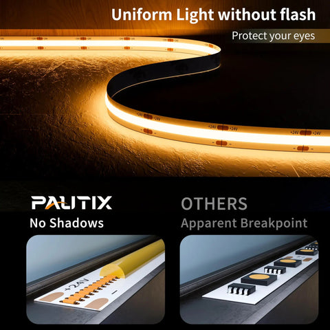 LED Strip Light 20ft COB Mega Bright 3087 LEDs Warm White 2700K CRI90 Plus Flexible DC24V Tape uniform lighting detail