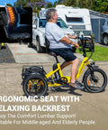 Beast Of A Ride Folding Three Wheel Electric Trike For Adults With Peak 1400W 90 Mile Range 20Ah 48V Battery UL2849 Certified Step Through Frame Differential Parking Brake Red Easy Fold shown with ergonomic backrest
