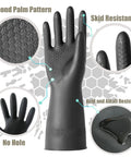 Heavy Duty Rubber Chemical Resistant Gloves Crafted For Nitty Gritty Cleaning And Toughest Safety Tasks Featuring Diamond Grip Pattern, showing skid resistance and diamond palm.