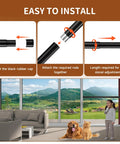 Adjustable Sliding Door Security Bar 17 To 46 Inches Matte Black 1 Inch Diameter With Rubber Tips Spring Loaded Telescopic Rod Easy Rotate Length Adjustment Ideal For Home Window Or Patio Door Security displayed with installation steps and room scene.