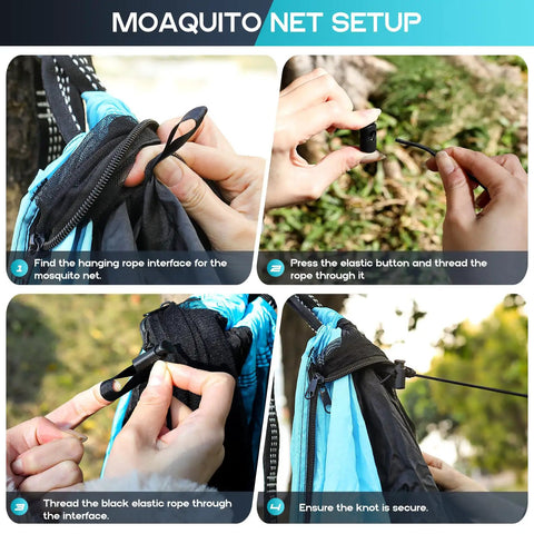 Dope Mosquito Net Camping Hammock Double Or Single Ultra Portable setup instructions with two tree straps detail