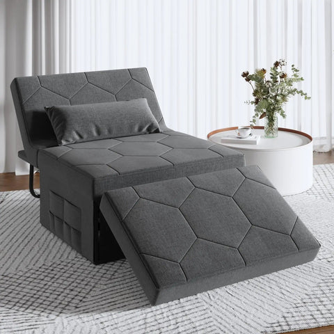 4 In 1 Sleeper Chair With Ottoman A Cozy Convertible Sofa Bed For Living Room Or Office 18 Level Adjustable Backrest Dark Grey