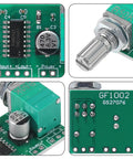 Close-up views of Dual Channel 5V Mini PAM8403 Audio Amplifier Module for DIY Projects with Potentiometer, 3W Plus 3W Stereo Power.