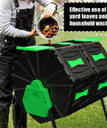 Rotating Dual Chamber Compost Bin With No Fuss Assembly And Fast Efficient Outdoor Composting 45 Gallon Green Door