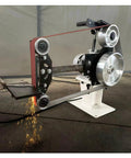 Heavy-Duty Shop Beast 71 Inch Belt Grinder Vertical And Horizontal Modes With Stepless Speed Adjustment Up To 2840 RPM Comes Loaded With Three Grinding Wheels For Tough Jobs 1500W 110V Powered grinding metal with sparks