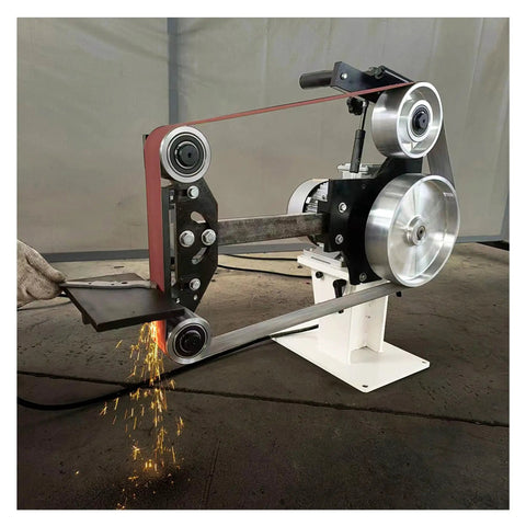 Heavy-Duty Shop Beast 71 Inch Belt Grinder Vertical And Horizontal Modes With Stepless Speed Adjustment Up To 2840 RPM Comes Loaded With Three Grinding Wheels For Tough Jobs 1500W 110V Powered grinding metal with sparks