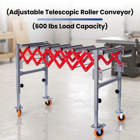 Heavy Duty Adjustable Roller Stand With Expandable Conveyor Rollers For Woodworking Hella Sturdy At 600 Pounds Telescoping Outfeed Table Moves Lumber Like A Dream Across Your Workshop Bench