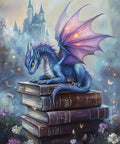 Blue dragon with purple wings sits on books, Dope Dragon Diamond Painting Kit For Adults 5D Full Drill DIY Diamond Art Set