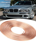 3/16 Inch Copper Plated Brake Line Tubing 25 Foot Flexible Coil Roll With 0.028 Inch Wall, shown against a car background