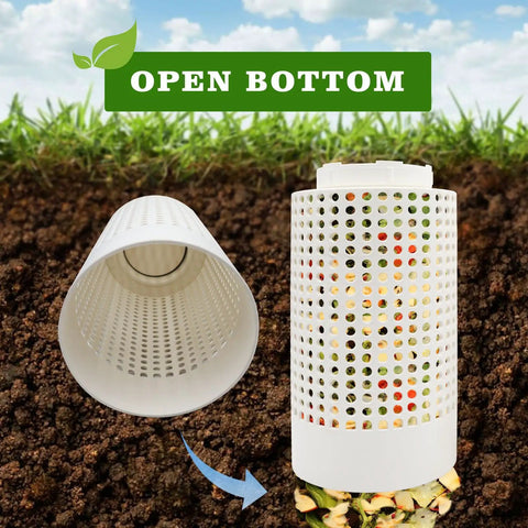 Twin Pack Underground Compost Bin Worm Farm For Outdoor Gardens And Veggie Patches Durable Plastic With Holes And Lid Ideal For Recycling Kitchen Scraps And Yard Waste In Backyard Greenhouse, showing open bottom design.