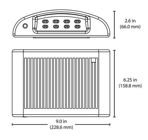 Dimensions diagram of Bronze Outdoor LED Full Cutoff Emergency Wall Pack With Photocell 5000K Daylight 90 Minute NiCad Battery