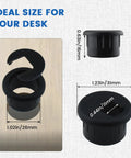 One Inch Desk Hole Wire Grommet Black Plastic Cable Cord Cover Organizer dimensions and removable lid shown