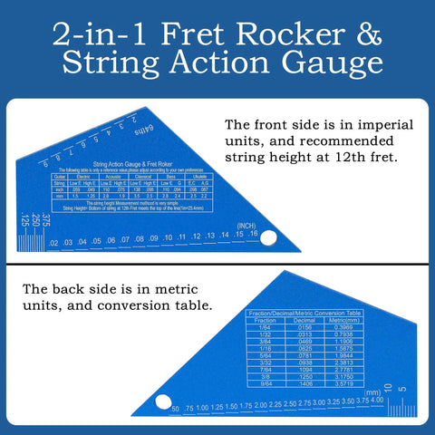 2-in-1 Fret Rocker for All In One Luthier Tool Kit For Guitar Setup And Fret Work Pro Fret Leveling Beam, imperial and metric sides