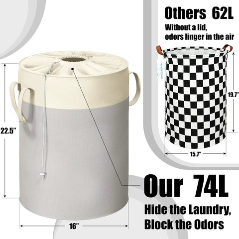 Rectangular 75L Collapsible Laundry Hamper With Drawstring Closure And Handles, Freestanding Gray Cotton Basket, Extra Large Capacity For Laundry Day, Perfect Bedroom Or Closet Organizer
