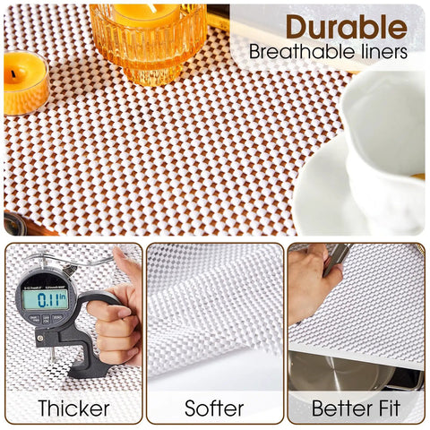 Top Shelf Nonslip Shelf Liner For Kitchen Cabinets And Drawers, White Non Adhesive Mat, detailed view of breathable texture and thickness.