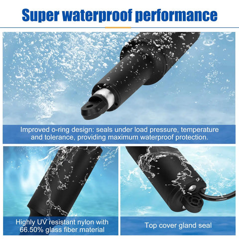 Waterproof 101 Std Boat Trim Tab Actuator 2.25 Inch Stroke, 12V, 5/16 Top Hole, 6 Foot Wire Length in action underwater