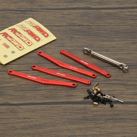 35mm Extended Wheelbase Suspension Kit With 70mm CVD Drive Shaft Upgrades For FMS FCX24 1 By 24 Crawlers - extended red aluminum links and shaft
