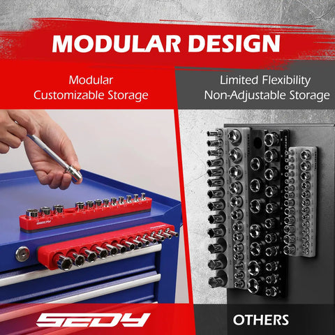 Top Notch Quarter Inch Metric Magnetic Socket Organizer Set Holds 26 Sockets With Boss Level Detachable Tray And Five Millimeter Industrial Magnet Base Sweet Upgrade For Garage Or Home Workshop Rack