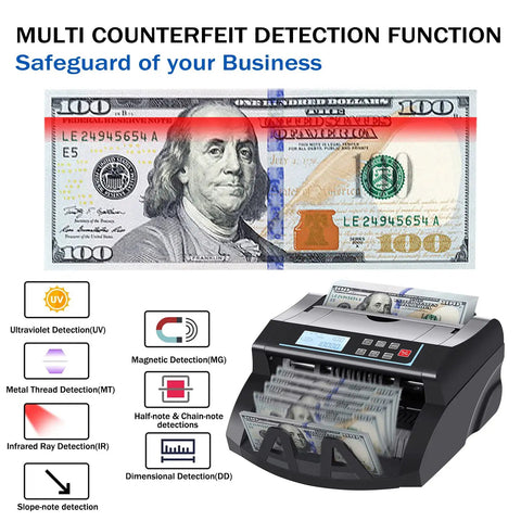 Cash Counter Machine For US Dollars Only With UV MG MT IR DD Detection Add And Batch Modes Value Counting LCD Display Alarm