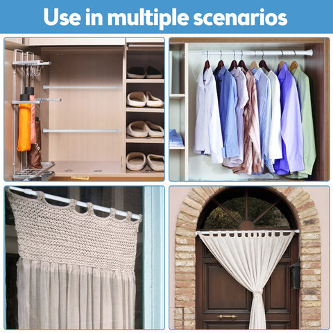 4 Pack Adjustable Sliding Door Security Bars With White Rubber Tips Tension Rods 9.8 To 15.7 Inch 0.7 Inch Diameter Window Safety Lock Bar For Doors And Windows Ideal For Bathroom And Home Safety used in closet, wardrobe, window, and door applications.