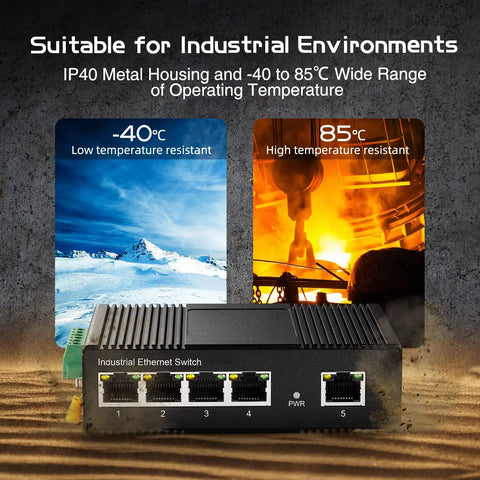 Industrial Ethernet Switch With Four Ports Plus One Uplink 10 100 Mbps Fanless DIN Rail And Wall Mount IP40 Aluminum Alloy