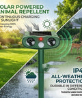Motion Activated Outdoor Animal Repellent 2 Pack For Deer Raccoons Cats Squirrels With 110 Degree PIR Sensor To Guard Your Garden And Plants From Intruders And Nuisance Wildlife, solar post-mounted