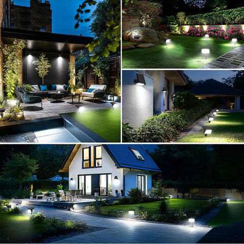 Four Pack Solar Spot Lights Outdoor With LED Auto On And Off Weatherproof IP68 Three Lighting Modes Two In One Landscape Lamp For Garden Pathway Cool White That Is Dang Bright And Total Game Changer