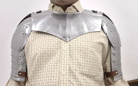 Medieval Iron Gorget With Pauldrons And Gothic Spaulders Armor Set Fully Wearable And Functional Neck Protector With Adjustable Straps