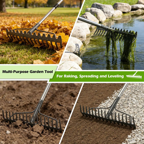 Heavy Duty 63 Inch Bow Rake With 17 Tines All Metal Garden Rake For Moving Gravel Like A Boss Loosening Soil Leveling Ground