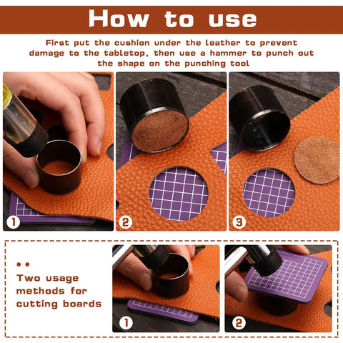 How to use the Eight Piece Leather Circle Cutter Set With High Carbon Steel Round Punches, cutting leather with precise holes