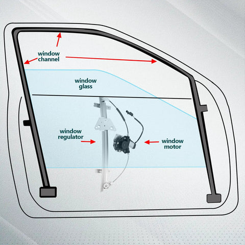 Diagram showing Rear Driver Side Power Window Regulator With Motor For 2000-2004 Dodge Dakota And 1998-2003 Dodge Durango Replacement