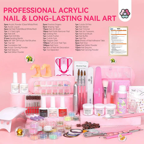 Acrylic Nail Kit With Drill For Beginners All In One Gel Nail Set With UV Light 3 Color Gel Polishes and Nail Art Tools