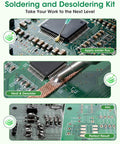Pro Grade No Clean Rosin Flux Paste And Desoldering Wick Kit in use on PCB showing solder flux application and removal results.