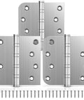 Ball Bearing Door Hinges 4x4 Inches Square Corner Five Eighths Radius Heavy Duty Stainless Steel Brushed Nickel Non Removable Pin 3 Pack
