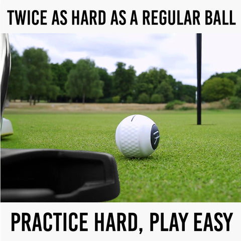 Golf ball on green with putter, Devil Ball Face Angle Trainer for Putting with Instant Feedback to Improve Your Putter Face