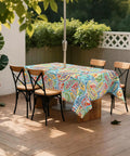 Outdoor Rectangle Tablecloth With Umbrella Hole And Zipper Water Repellent And Fade Resistant 60 By 84 Inch Paisley Multi on patio table